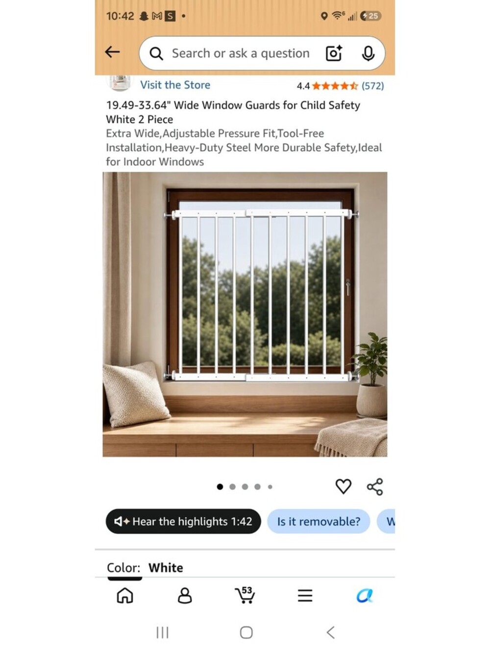 WAOWAO Adjustable White Window Guards for Child Safety, 2-Piece Set, 19.49-33.64